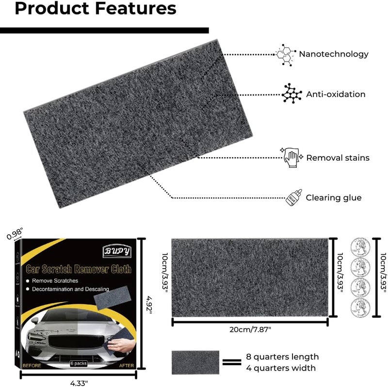 GDGZJJD 6 Pack Nano Sparkle Cloth, Ultimate Car Scratch Remover & Adhesive Remover with Latest Nanosparkle Nanotechnology, Nano Cleaning Cloth for Vehicles Car Paint Scratches Repair - Image 2